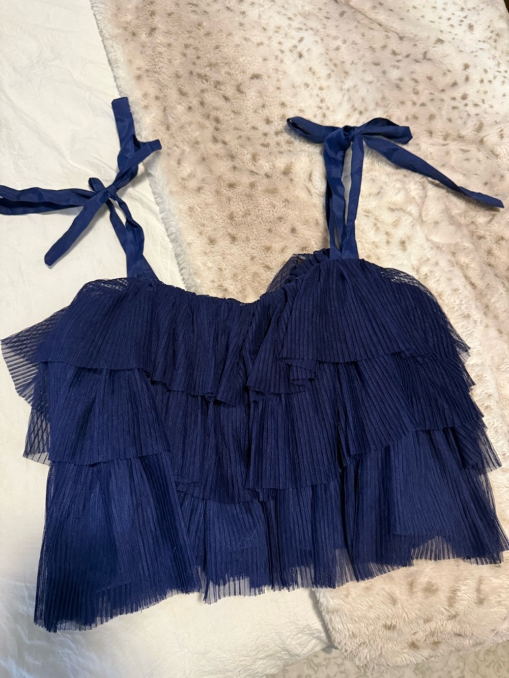 Tiered Ruffle Tie-Shoulder Camisole in Navy
